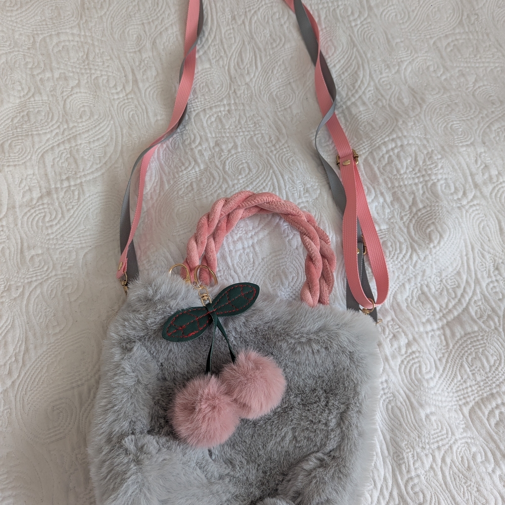 Elegant Pink and Gray Faux Fur Mini Bag